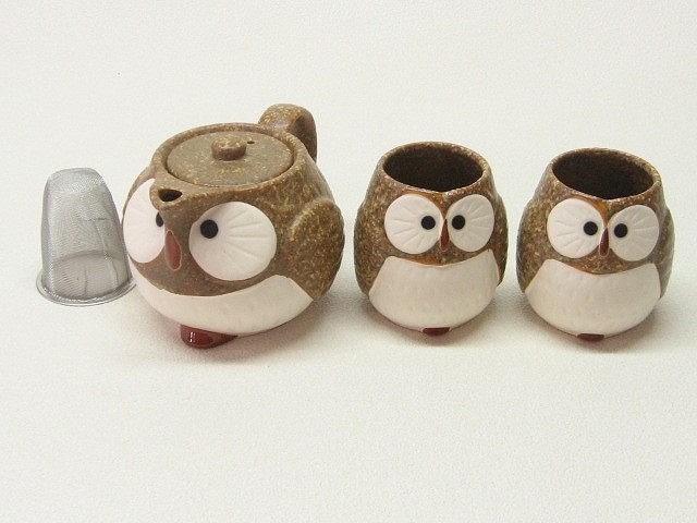 3PC TEA SET OWL BROWN#茶色福来朗2客茶器揃