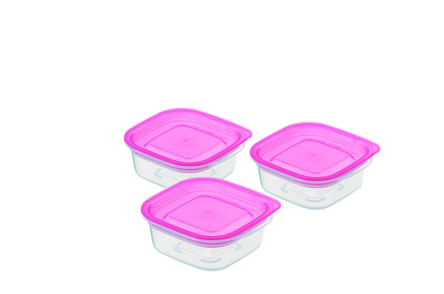 PLASTIC FOOD PACKSQUARE 90ml 3PC　SET　PINK#楽ちんパック　ｽｸｴｱ90ml　３個組　ピンク