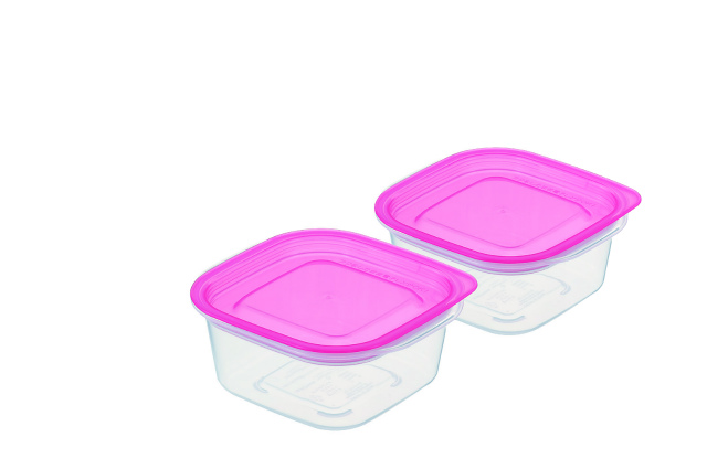 PLASTIC FOOD PACKSQUARE 270ml 2PC　SET　PINK#楽ちんパック　ｽｸｴｱ270ml　２個組　ピンク