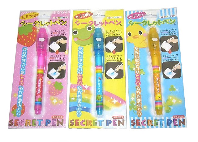 Secret Pen with Black light  3 Pattern Assort#シークレットペン(ﾌﾞﾗｯｸﾗｲﾄ付) 　3柄ｱｿｰﾄ