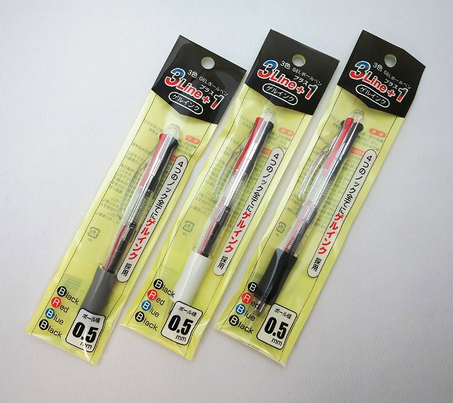 Three-color Gel Ink Ballpoint Pen 0.5mm 3P  Red/Blue/Black Ink#3色ｹﾞﾙｲﾝｸB/P＋1　赤・青・黒インク