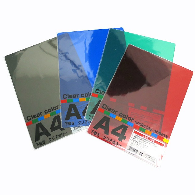 A4 Plastic Sheet Clear Color  4 Color Assort#Ａ4下敷き　クリアカラー  4色ｱｿｰﾄ