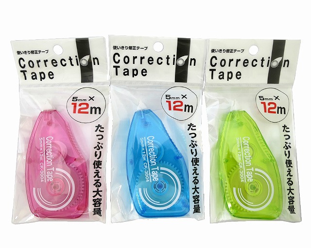 12m Correction Tape 3 Color Assort#12ｍ修正テープ　3色アソート