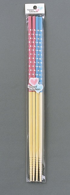 Bamboo Color Dot Cooking Chopsticks 2P 33cm（Pink Pale/ Blue）#箸　カラー水玉菜箸２P33cmアソート（ピンク・水色）