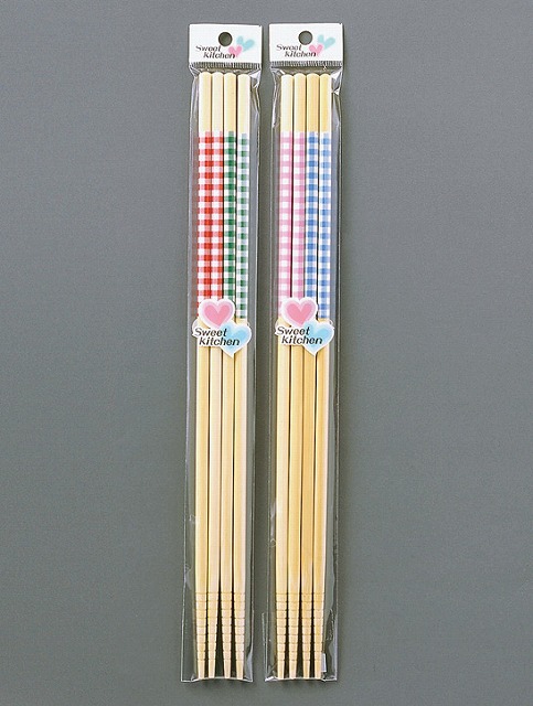 Bamboo Checked Pattern Cooking Chopsticks 2P 2 Colors 33cm#箸　ホワイトチェック菜箸２Ｐ33cm