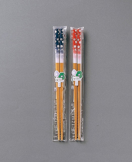 Chopsticks Soot-colored Bamboo Sakura Fubuki 19.5cm（Blue， Red assorted）#箸　スス竹桜吹雪19.5cm　(青・赤 アソート）
