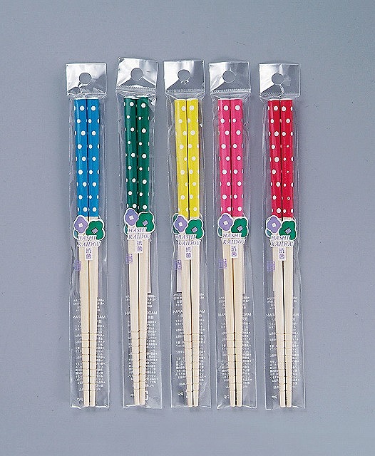 Chopsticks White Bamboo Dot 19.5cm(Blue， Green， Yellow， Pink， Red assorted)#箸　白竹水玉19.5cm　アソート(青・緑・黄・ピンク・赤)
