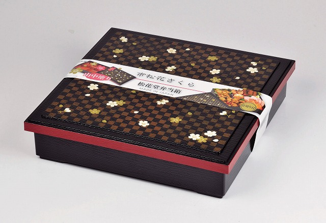 Checkered Pattern with Cherry Blossom Square Shokado Lunch Box with Separator#市松花さくら　松花堂弁当箱（仕切り付）