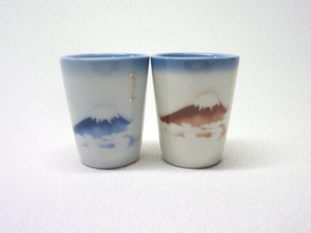 PAIR SHOT CUP RED&BLUE  FUJI#色絵富士山ショット杯ﾍﾟｱ