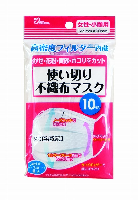 NON-WOVEN FABRIC MASK 10P FOR WOMEN/SMALL FACE#不織布マスク１０枚入り　女性・小顔用